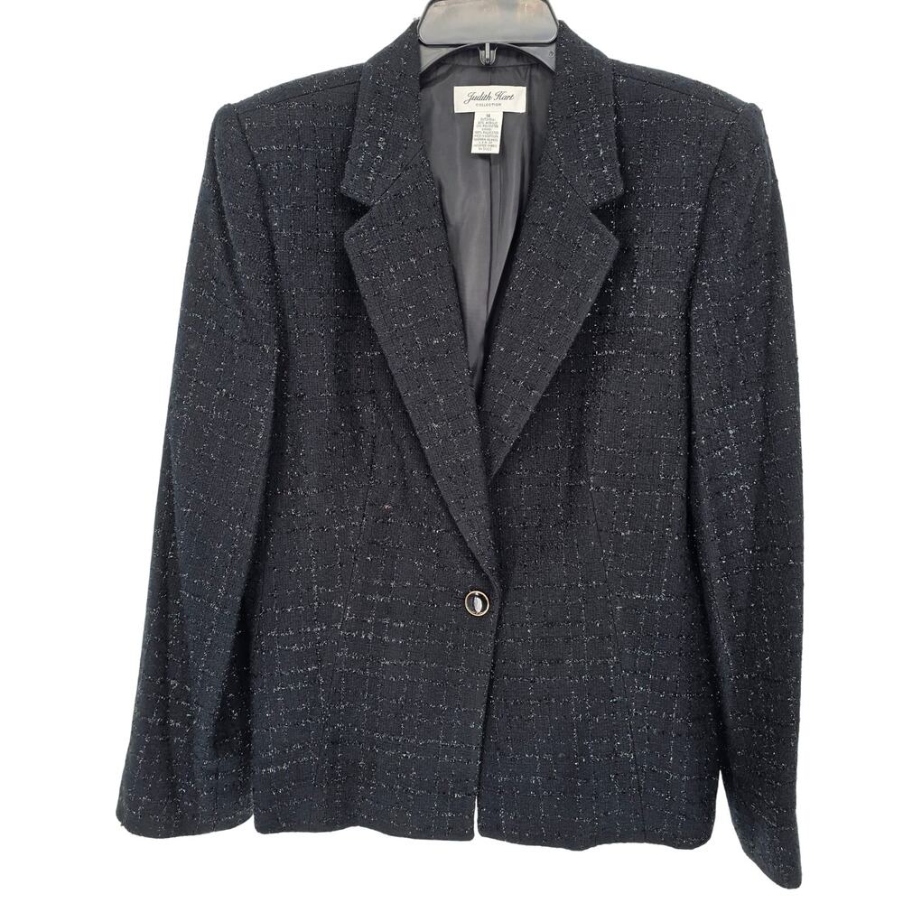 Vintage Judith Hart Black Textured Metallic Office Evening Blazer Jacket 14